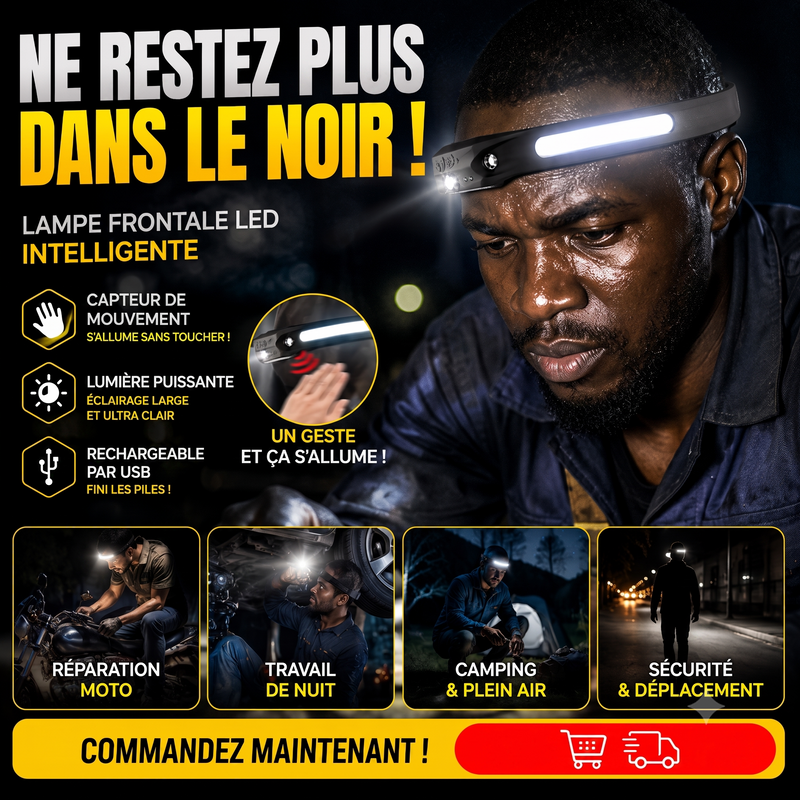 Lampe Frontale Gestuelle 230° - LED Ultra-Puissante avec Capteur de Mouvement | Rechargable USB