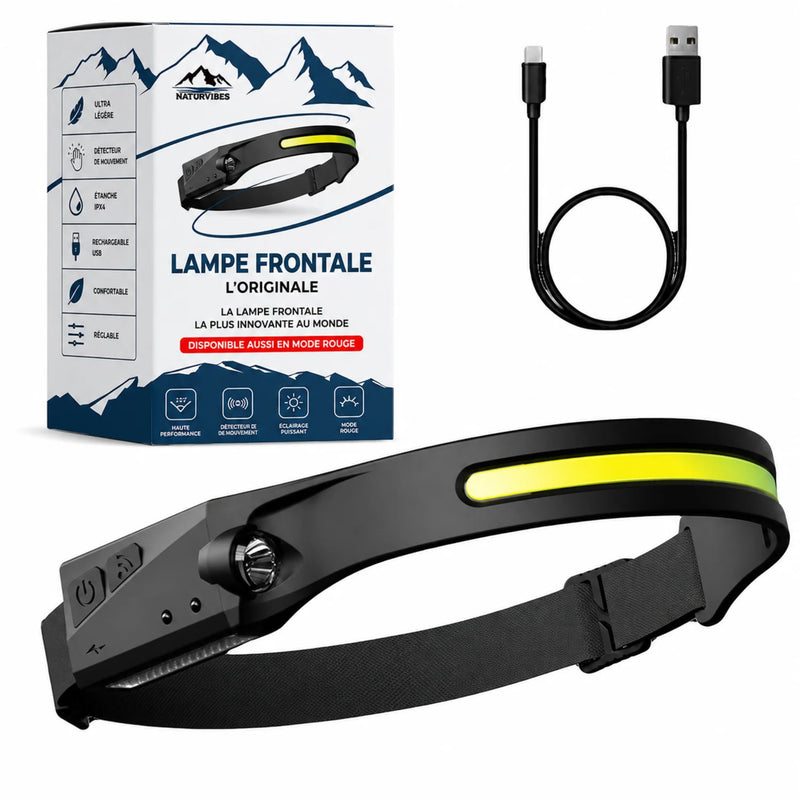 Lampe Frontale Gestuelle 230° - LED Ultra-Puissante avec Capteur de Mouvement | Rechargable USB