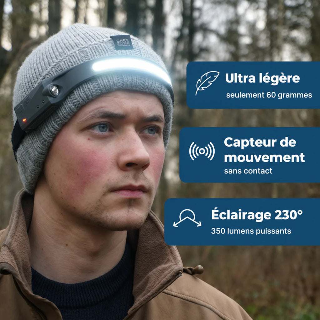 Lampe Frontale Gestuelle 230° - LED Ultra-Puissante avec Capteur de Mouvement | Rechargable USB