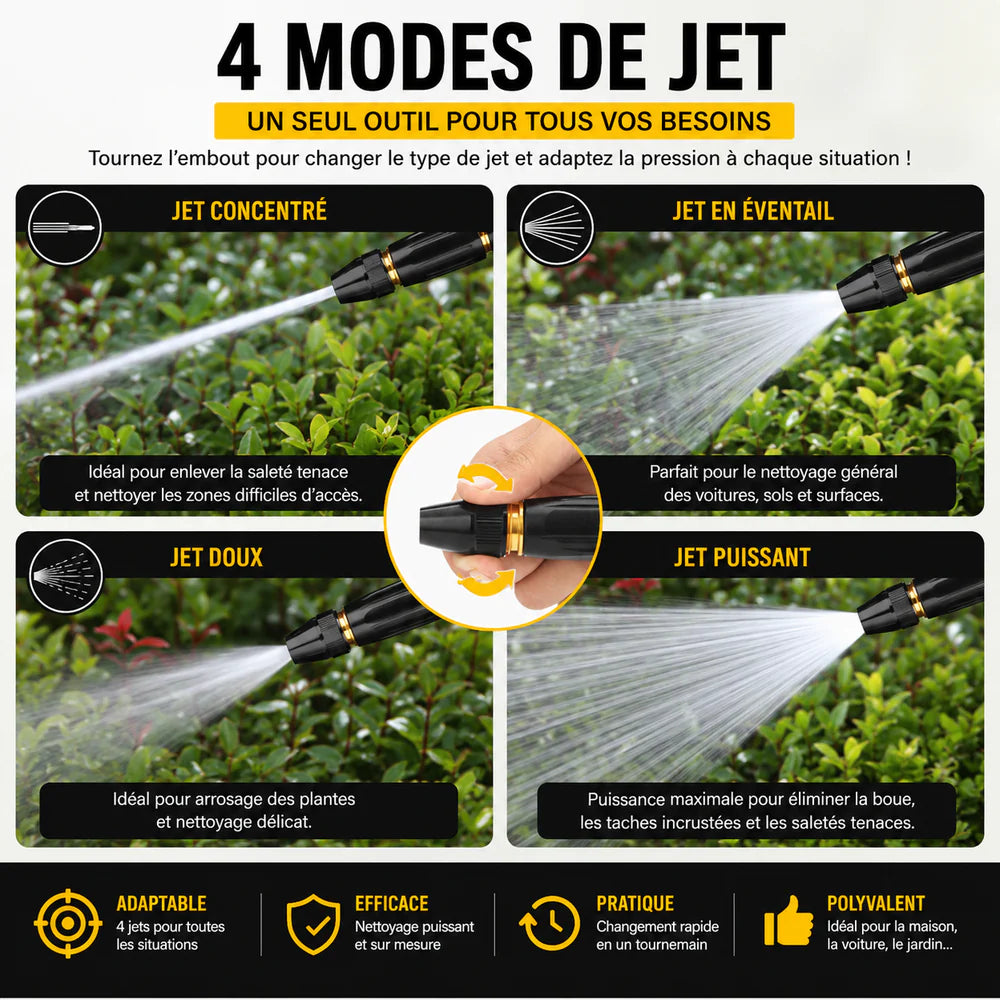 💧 Pistolet à eau haute pression – idéal pour laver la voiture et jardiner, pression 10 fois supérieure, plusieurs modes ⚡