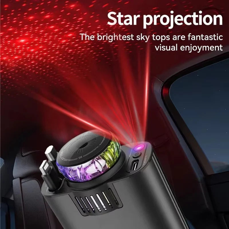 Chargeur Voiture 5-en-1 Premium – Recharge Rapide, Diffuseur de Parfum & Projecteur d'Ambiance LED