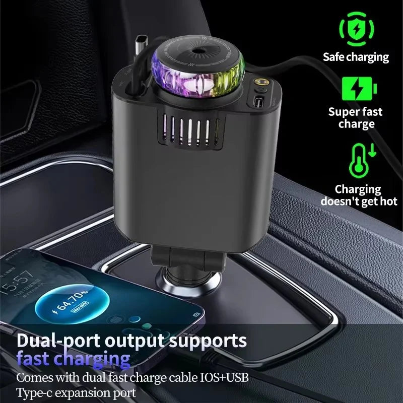 Chargeur Voiture 5-en-1 Premium – Recharge Rapide, Diffuseur de Parfum & Projecteur d'Ambiance LED
