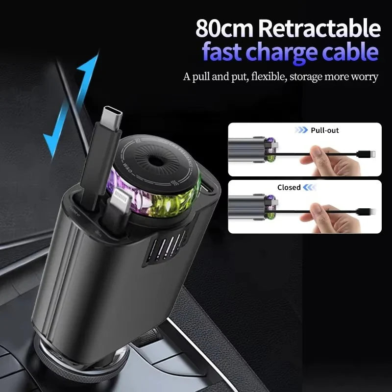 Chargeur Voiture 5-en-1 Premium – Recharge Rapide, Diffuseur de Parfum & Projecteur d'Ambiance LED